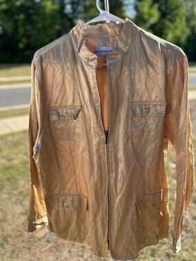 Alfred Dunner Gold Shimmer Zip Front Jacket Size 16 Lightweight